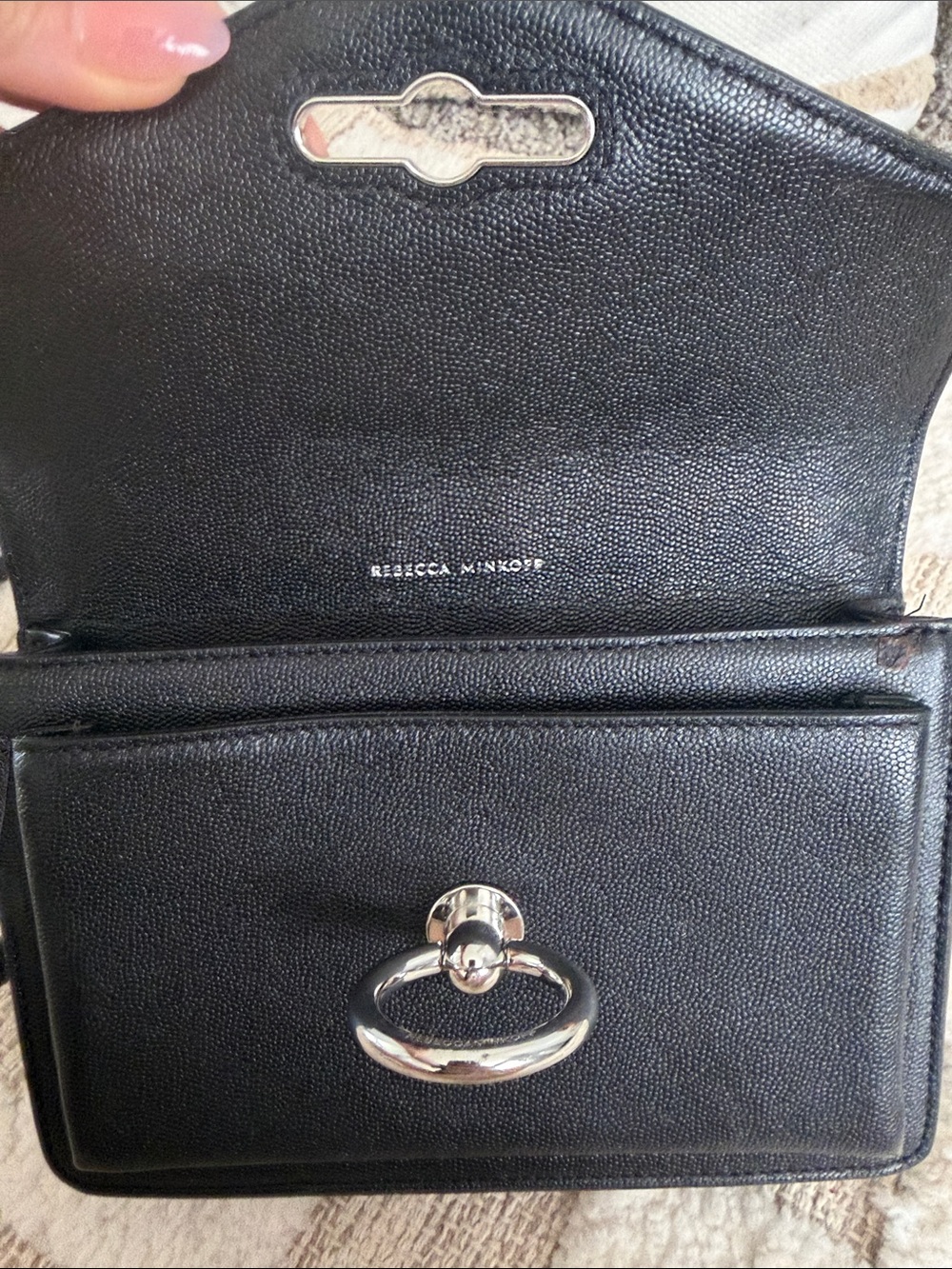 Rebecca Minkoff Black Leather Ring-Accent Chain Crossbody Bag - Picture 4 of 9